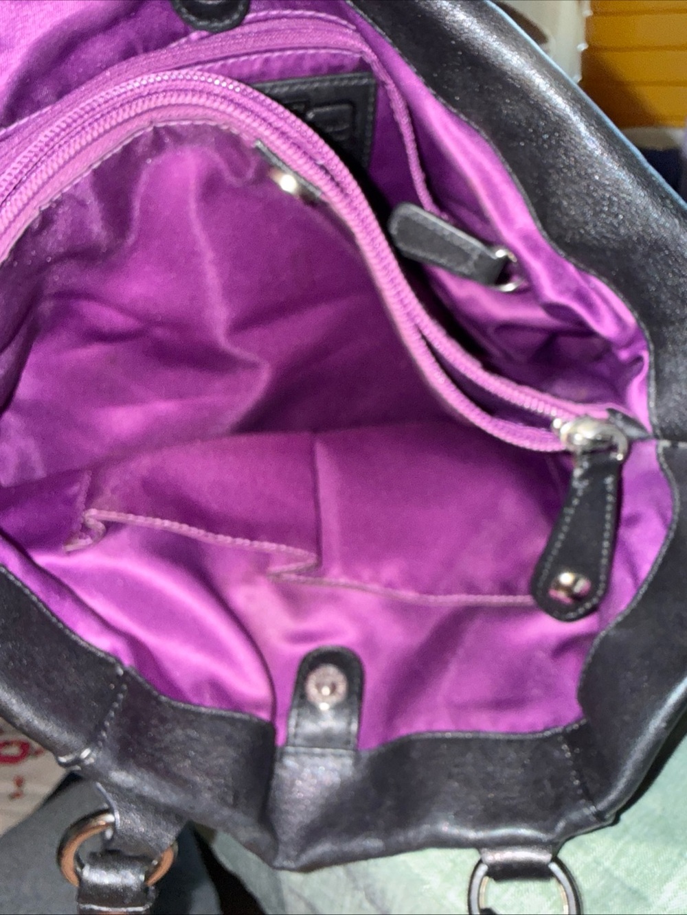 Coach Metallic Black Leather Shoulder Bag with Silver Hardware - Picture 3 of 12